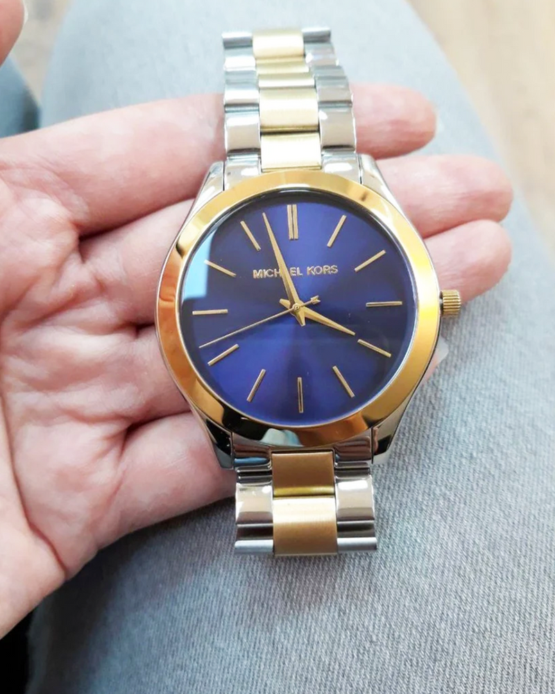  Shop Authentic Michael Kors Slim Runway Blue Dial Two Tone Steel Strap Watch for Women - MK3479 - Luxxuri