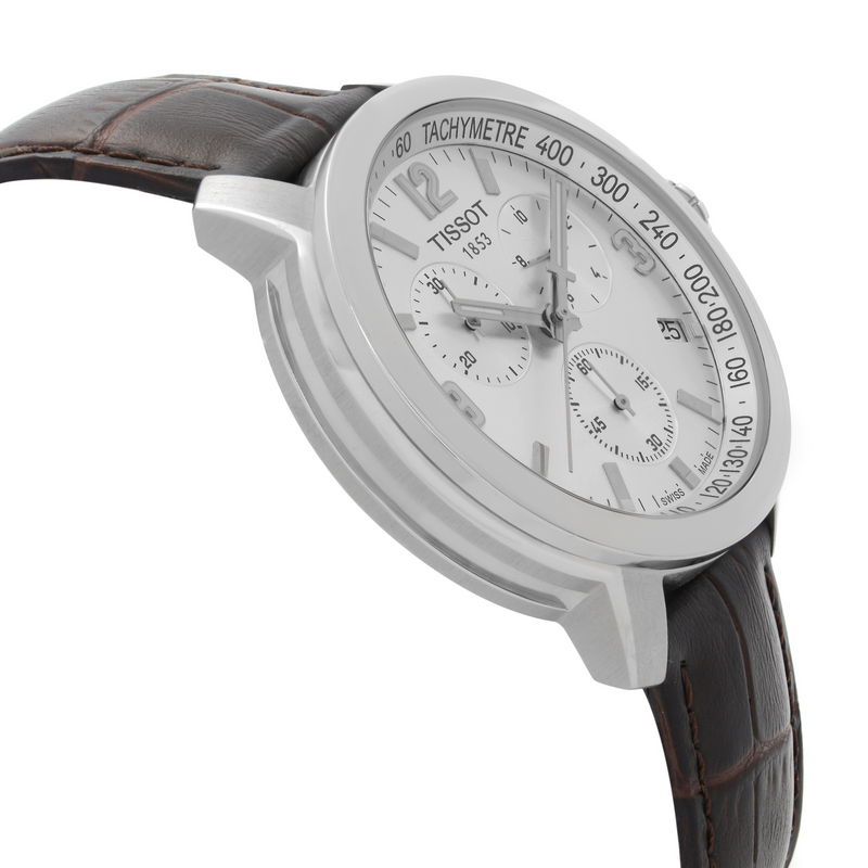  Shop Authentic Tissot PRC 200 Chronograph Silver Dial Brown Leather Strap Watch For Men - T055.417.16.037.00 - Luxxuri