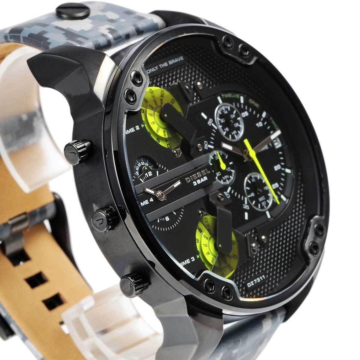  Shop Authentic Diesel Big Daddy Chronograph Black Dial Black Leather Strap Watch For Men - DZ7311 - Luxxuri