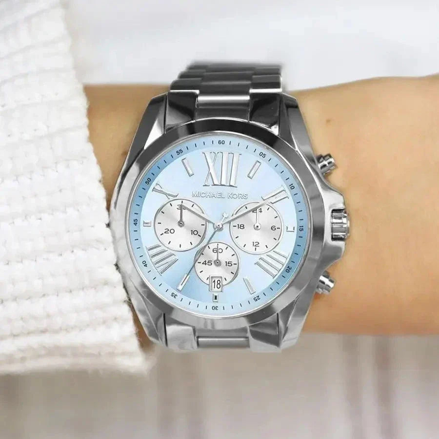  Shop Authentic Michael Kors Bradshaw Chronograph Blue Dial Silver Steel Strap Watch For Women - MK6099 - Luxxuri