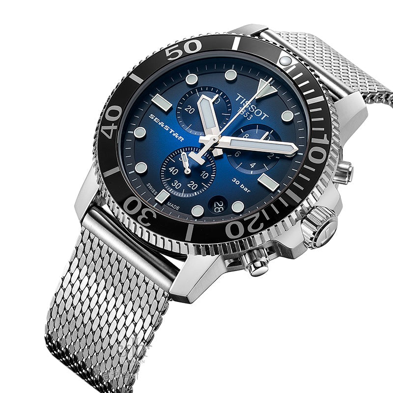  Shop Authentic Tissot Seastar 1000 Chronograph Blue Dial Silver Mesh Bracelet Watch For Men - T120.417.11.041.02 - Luxxuri