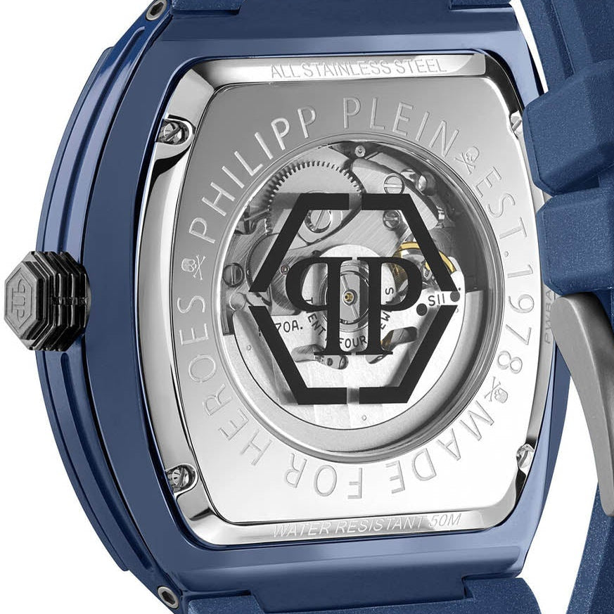 Philipp Plein The SKeleton Blue Dial Blue Silicone Strap Watch for Men - PWVBA0323