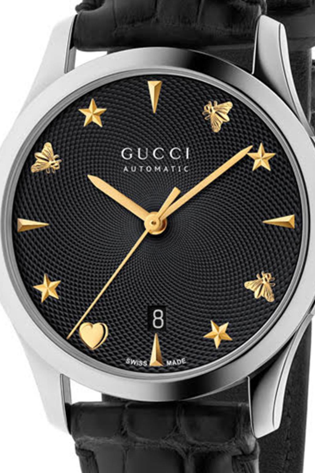  Shop Authentic Gucci G Timeless Automatic Black Dial Black Leather Strap Watch For Women - YA126469 - Luxxuri