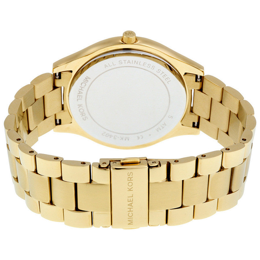  Shop Authentic Michael Kors Slim Runway Blue Mother of Pearl Dial Gold Steel Strap Watch for Women - MK3492 - Luxxuri