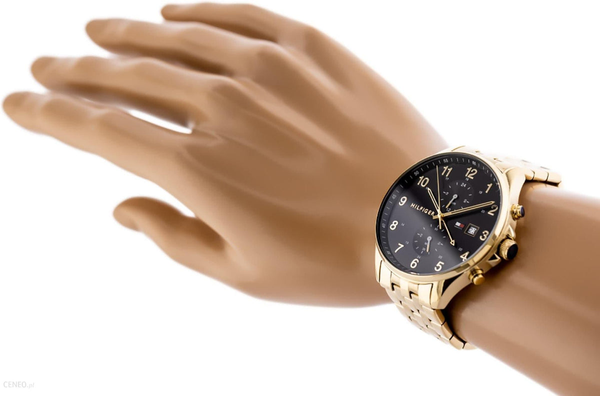  Shop Authentic Tommy Hilfiger West Chronograph Quartz Black Dial Gold Steel Strap Watch For Men - 1791708 - Luxxuri
