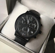  Shop Authentic Calvin Klein Post Minimal Chronograph Black Dial Black Leather Strap Watch for Men - K7627401 - Luxxuri