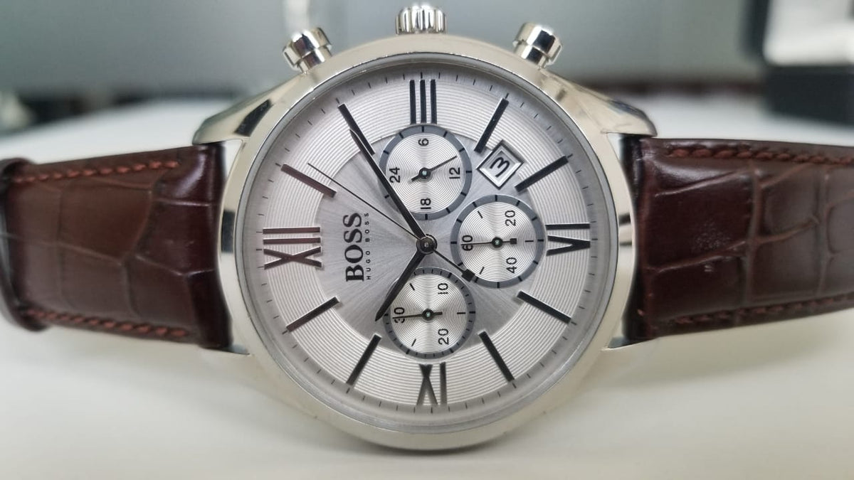  Shop Authentic Hugo Boss Ambassador Chronograph Silver Dial Brown Leather Strap Watch For Men - HB1513195 - Luxxuri
