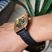  Shop Authentic Fossil Inscription Automatic Skeleton Rose Gold Dial Black Leather Strap Watch for Men - BQ2572 - Luxxuri