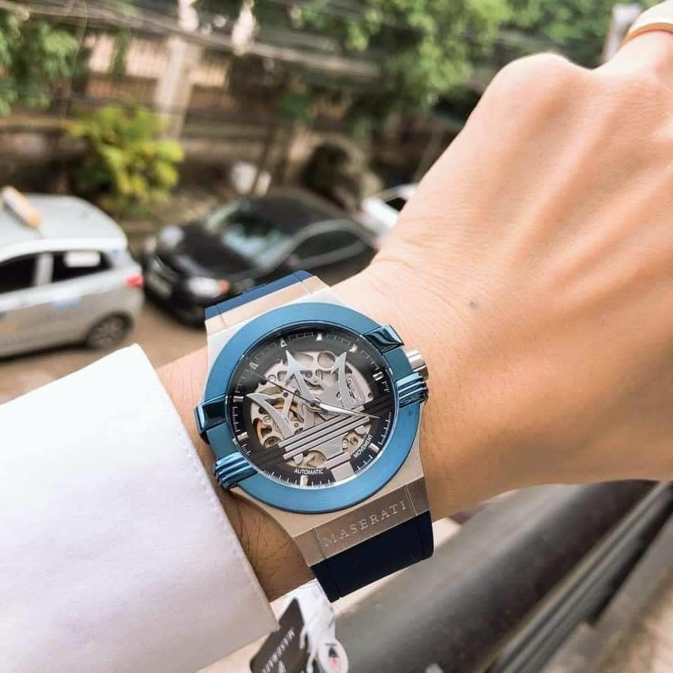  Shop Authentic Maserati Potenza Skeleton Dial Quartz Blue Silicon Watch For Men - R8821108028 - Luxxuri