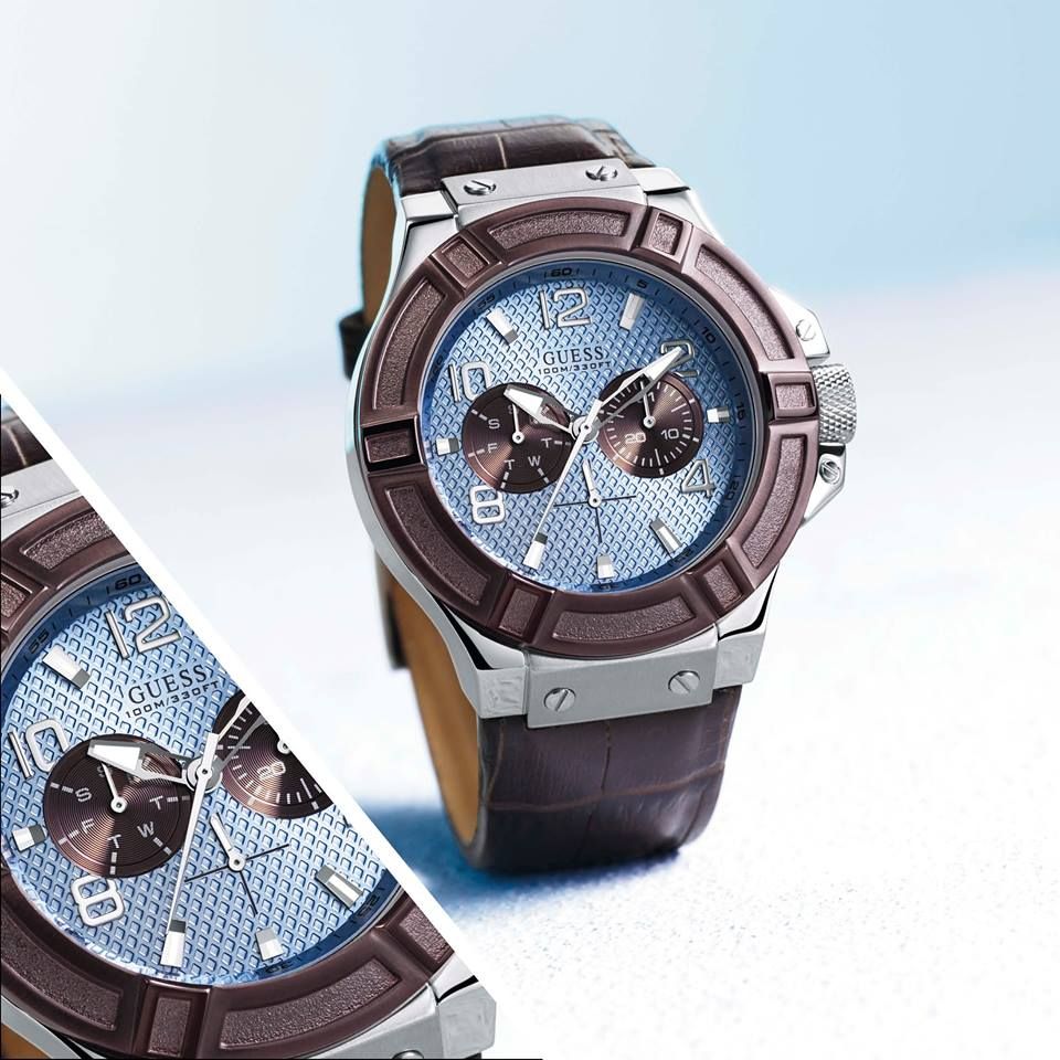  Shop Authentic Guess Rigor Analogue Quartz Blue Dial Brown Leather Strap Watch For Men - W0040G10 - Luxxuri