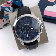  Shop Authentic Fossil Grant Chronograph Blue Dial Black Leather Strap Watch for Men - FS4990 - Luxxuri
