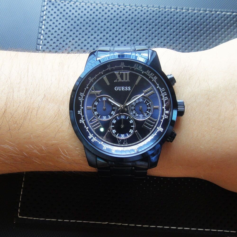  Shop Authentic Guess Horizon Chronograph Black Dial Blue Steel Strap Watch For Men - W0379G5 - Luxxuri