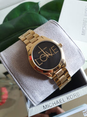  Shop Authentic Michael Kors Slim Runway Black Dial Gold Steel Strap Watch for Women - MK3803 - Luxxuri