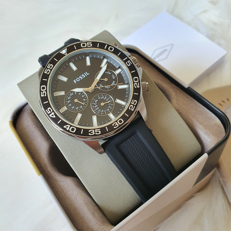  Shop Authentic Fossil Bannon Multifunction Black Dial Black Silicone Strap Watch for Men - BQ2494 - Luxxuri