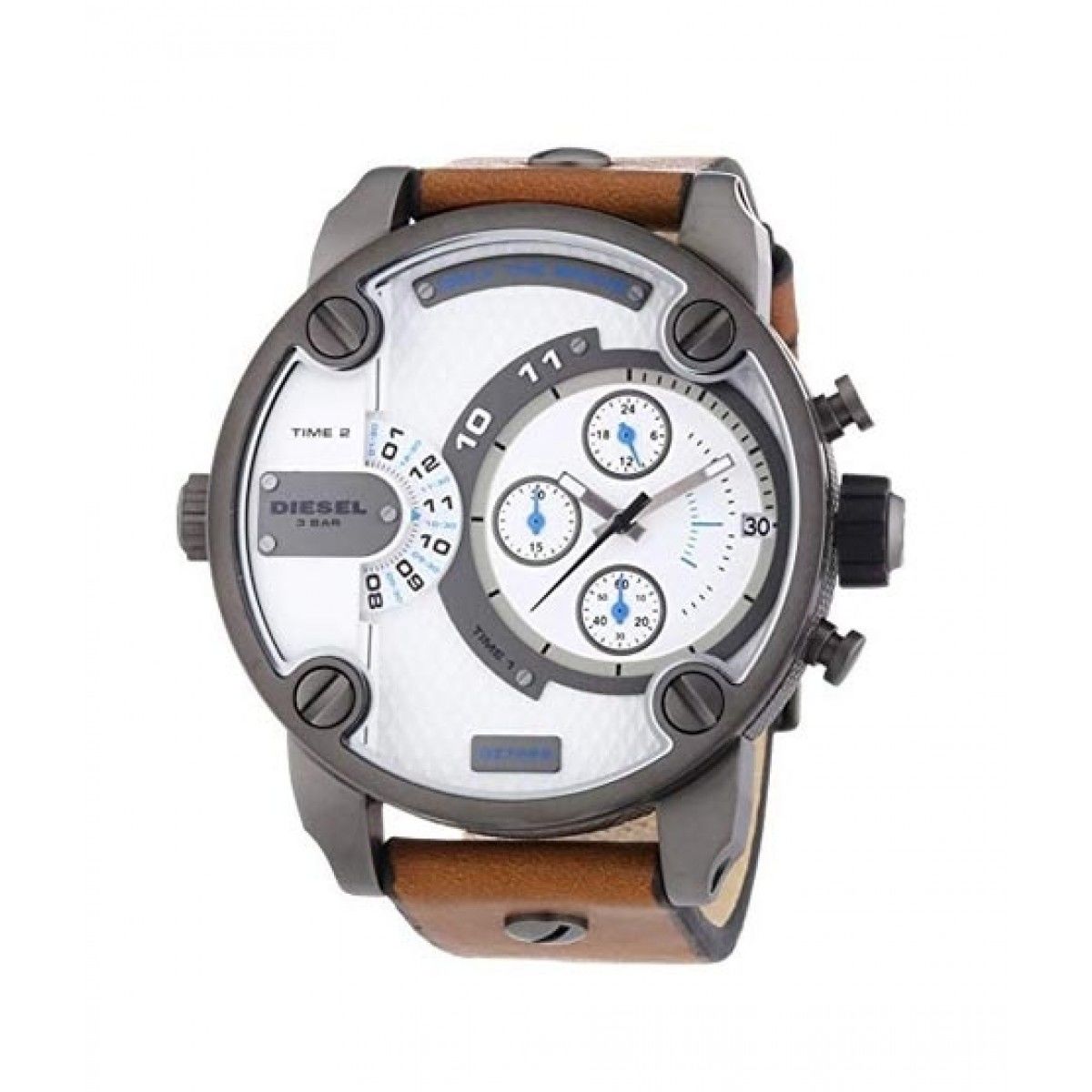  Shop Authentic Diesel SBA Dual Time Chronograph White Dial Brown Leather Strap Watch For Men - DZ7269 - Luxxuri