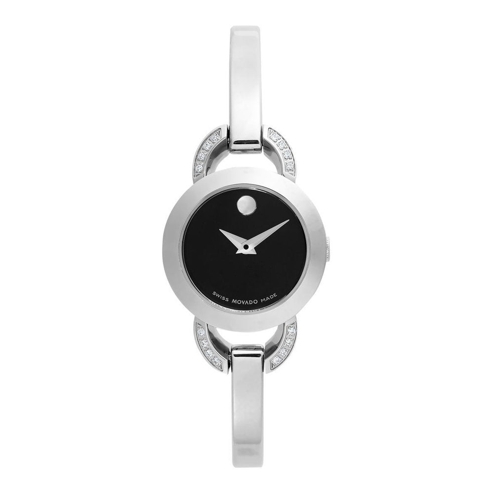  Shop Authentic Movado Rondiro Diamonds Black Dial Silver Steel Strap Watch For Women - 0606798 - Luxxuri