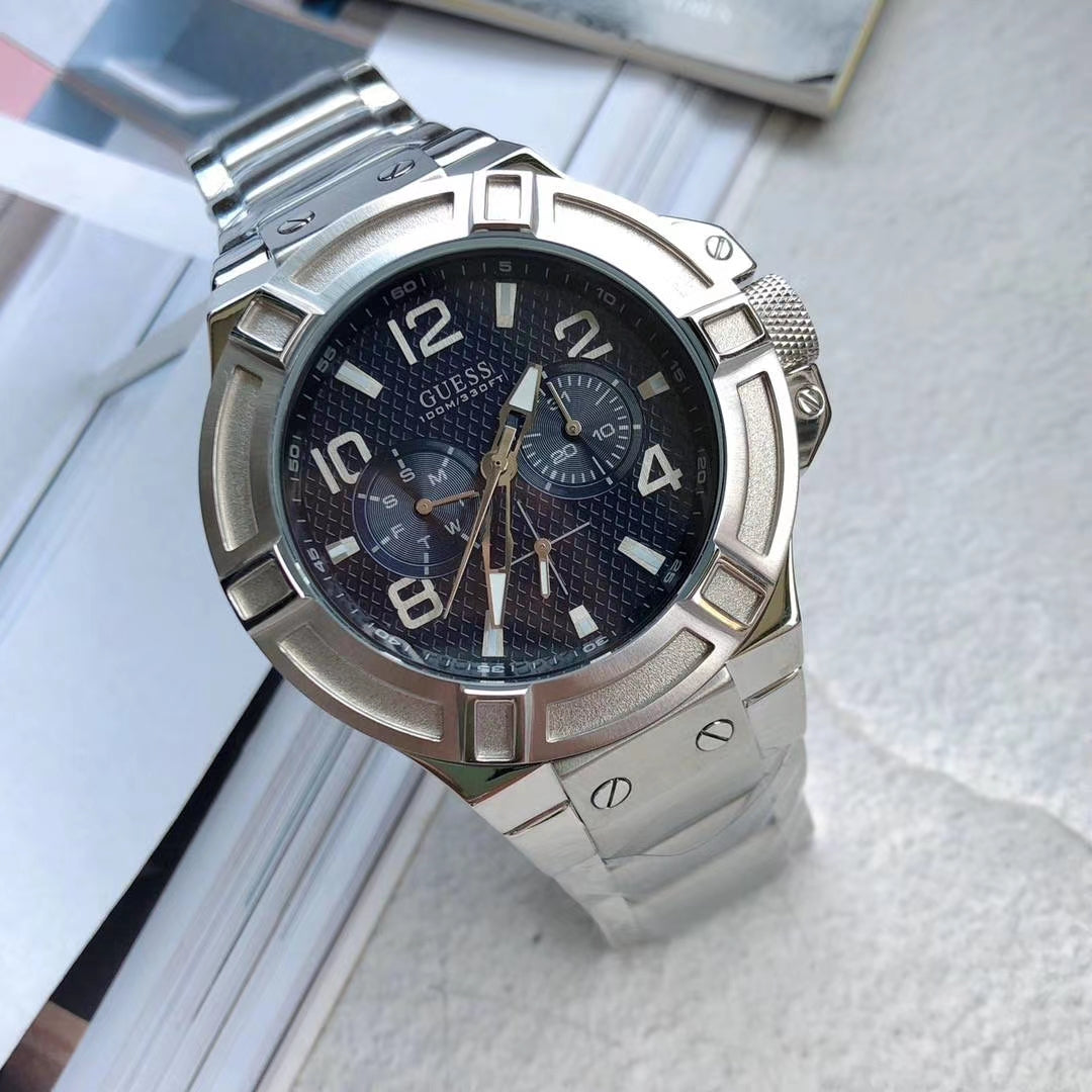  Shop Authentic Guess Rigor Quartz Black Dial Silver Steel Strap Watch For Men - W0218G2 - Luxxuri