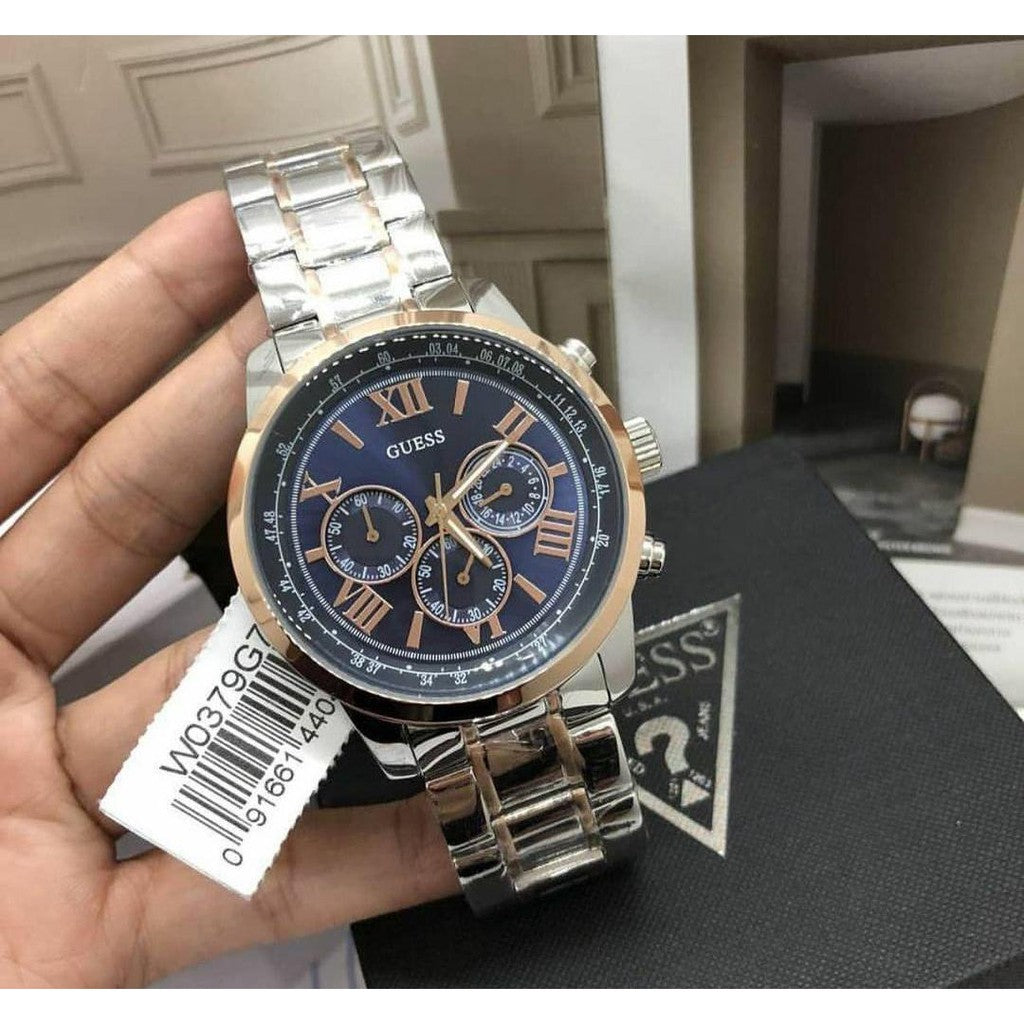  Shop Authentic Guess Horizon Chronograph Blue Dial Two Tone Steel Strap Watch For Men - W0379G7 - Luxxuri
