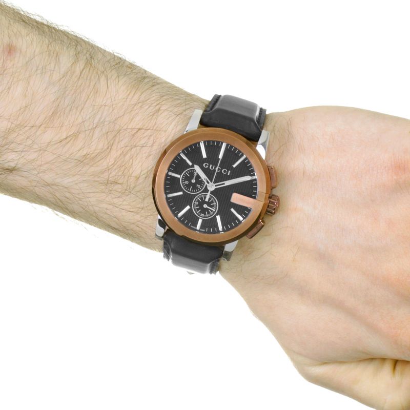  Shop Authentic Gucci G Chrono Black Dial Brown Leather Strap Watch For Men - YA101202 - Luxxuri