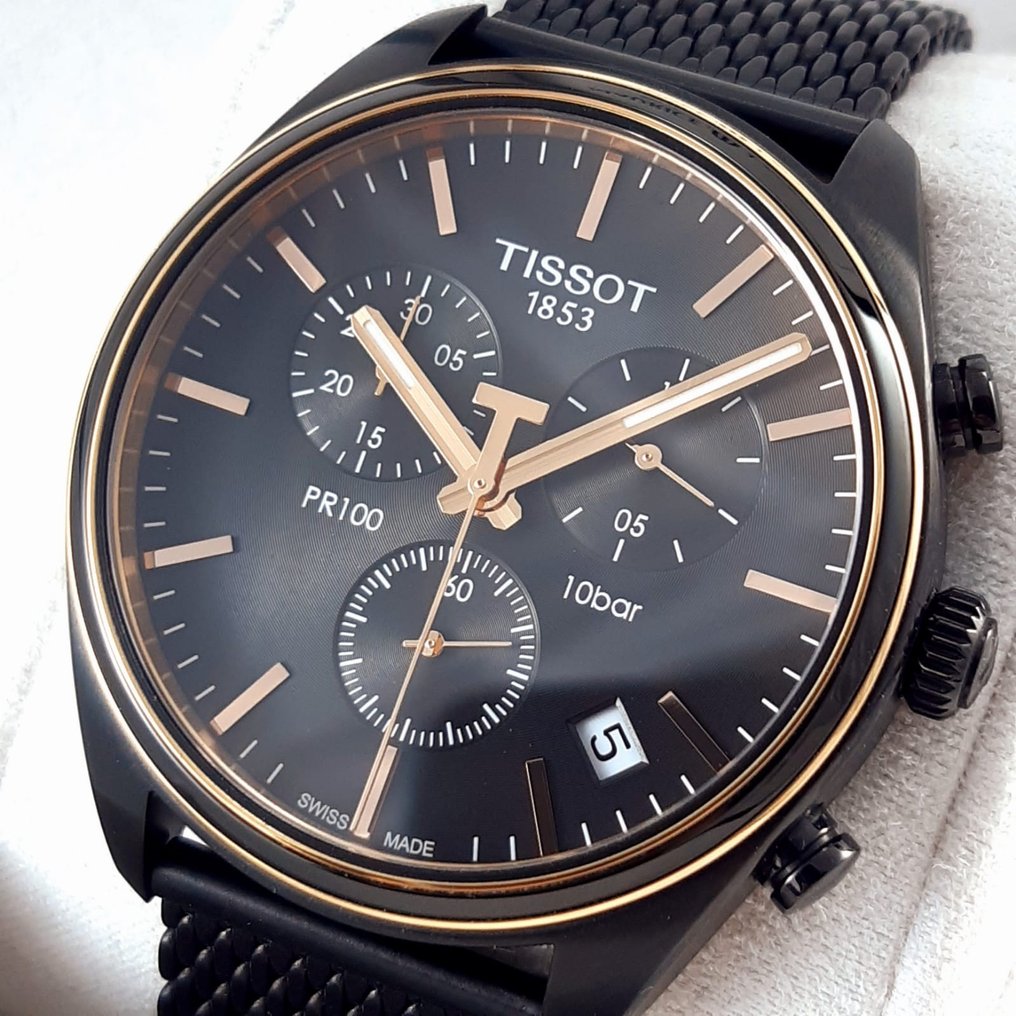  Shop Authentic Tissot T Classic PR 100 Chronograph Anthracite Black Dial Black Mesh Bracelet Watch For Men - T101.417.23.061.00 - Luxxuri