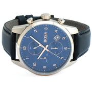  Shop Authentic Hugo Boss Skymaster Chronograph Blue Dial Black Leather Strap Watch for Men - 1513783 - Luxxuri