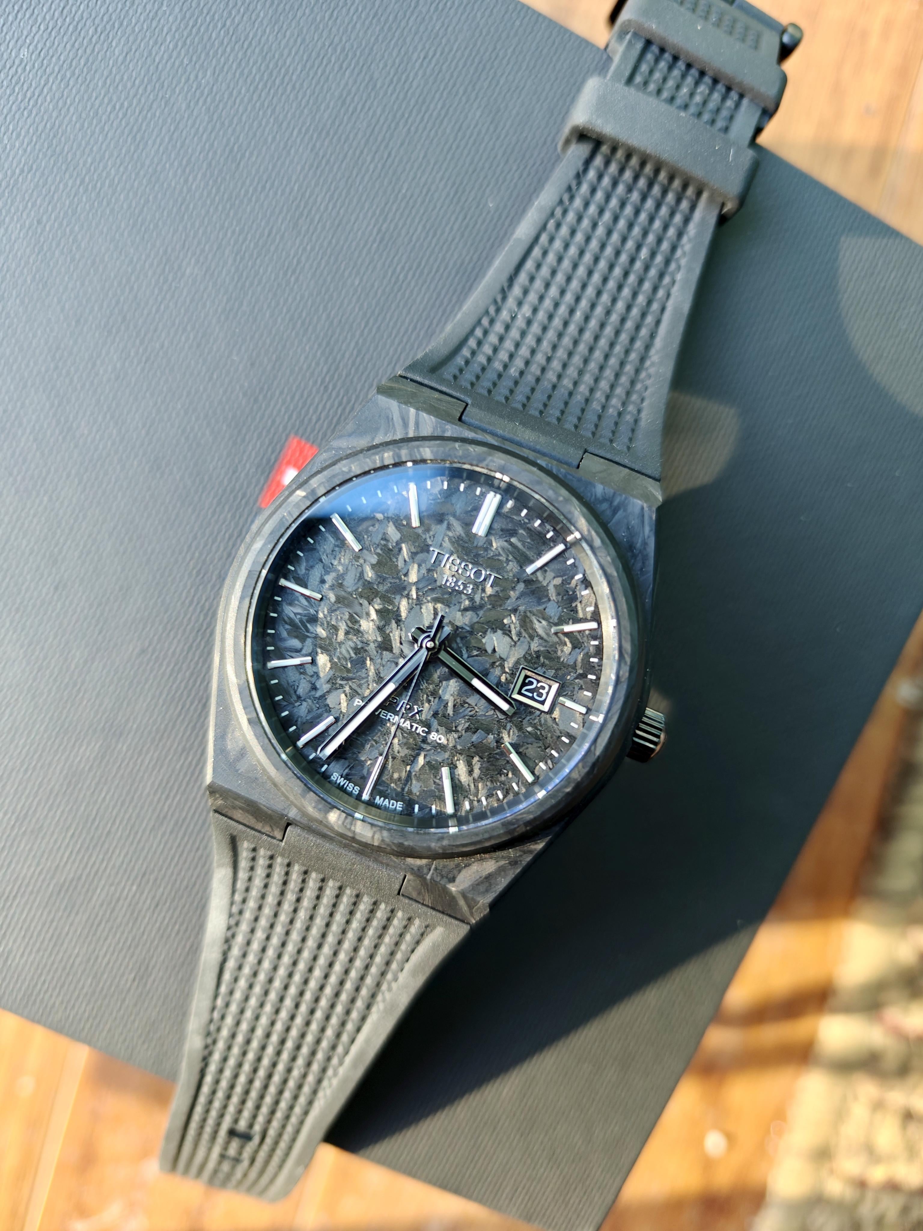  Shop Authentic Tissot PRX Powermatic 80 Carbon Black Dial Black Rubber Strap Watch for Men - T137.907.97.201.00 - Luxxuri