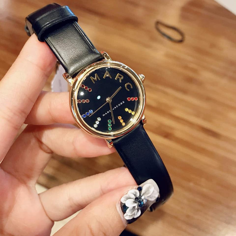  Shop Authentic Marc Jacobs Roxy Black Dial Black Leather Strap Watch for Women - MJ1592 - Luxxuri