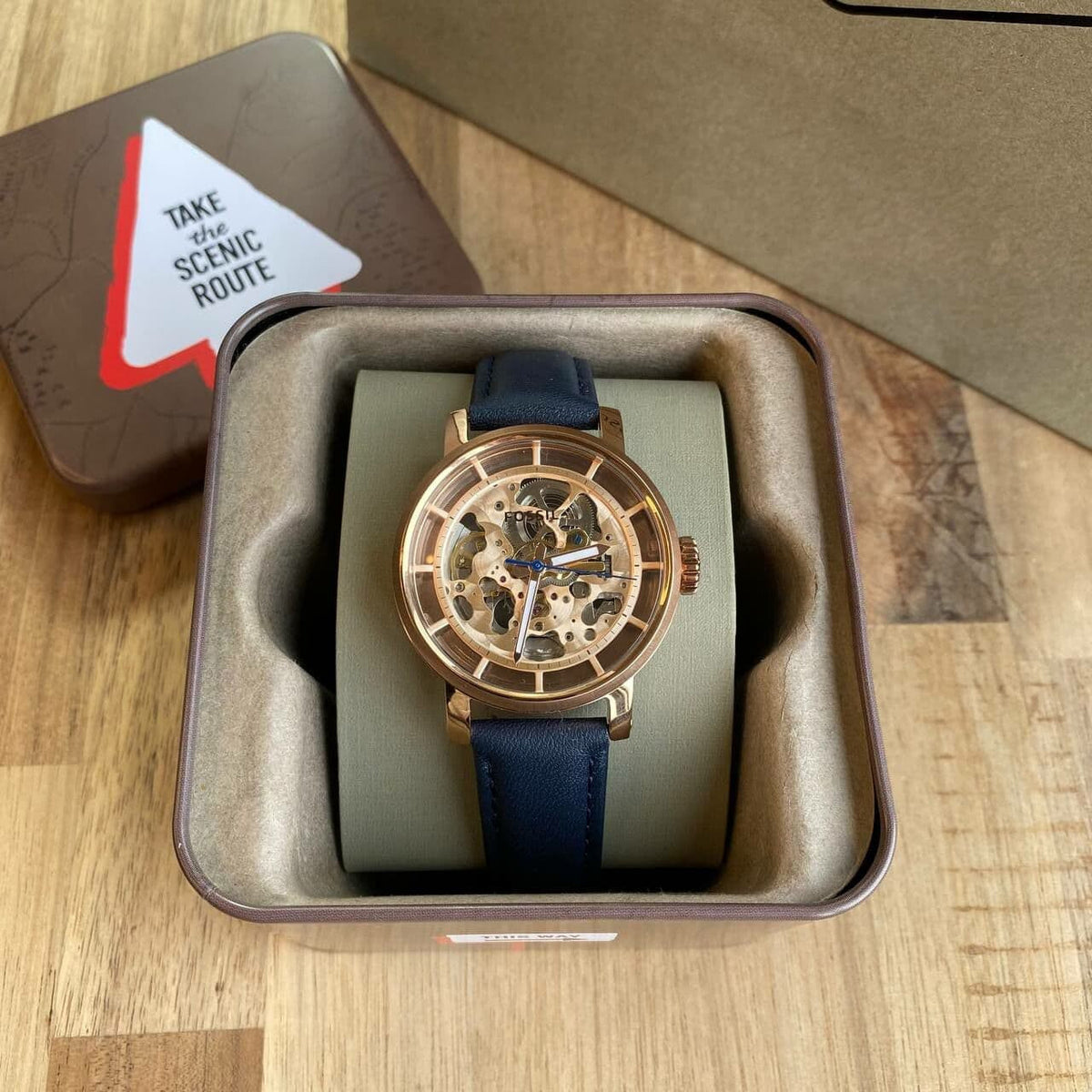  Shop Authentic Fossil Original Boyfriend Skeleton White Dial Blue Leather Strap Watch for Women - ME3086 - Luxxuri