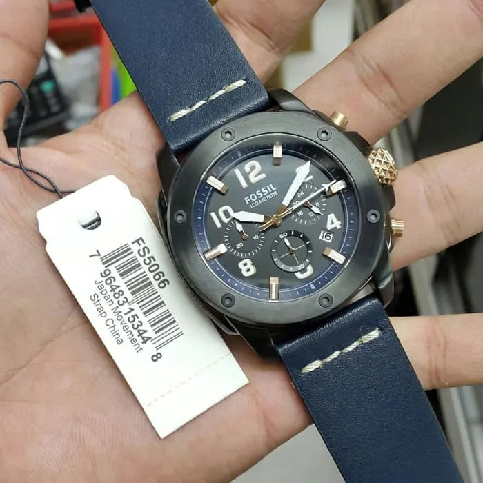  Shop Authentic Fossil Modern Machine Chronograph Black Dial Blue Leather Strap Watch for Men - FS5066 - Luxxuri