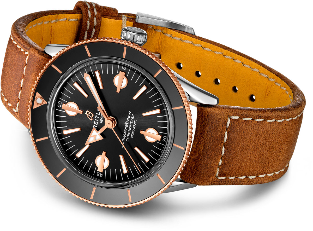 Shop Authentic Breitling Superocean Heritage '57 Black Dial Brown Leather Strap Watch for Men - U10370121B1X1 - Luxxuri