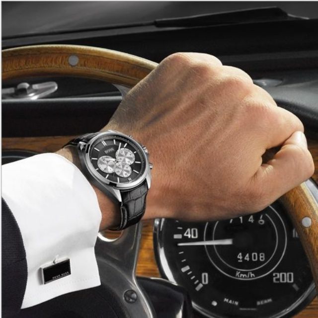  Shop Authentic Hugo Boss Driver Black Dial Black Leather Strap Watch for Men - 1512879 - Luxxuri