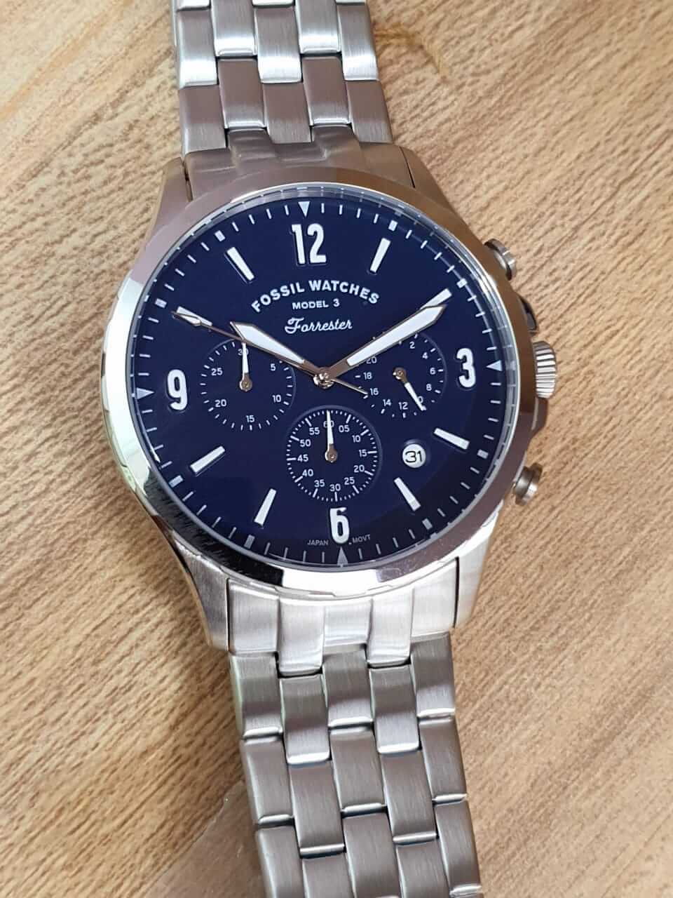  Shop Authentic Fossil Forrester Chronograph Blue Dial Silver Steel Strap Watch for Men - FS5605 - Luxxuri
