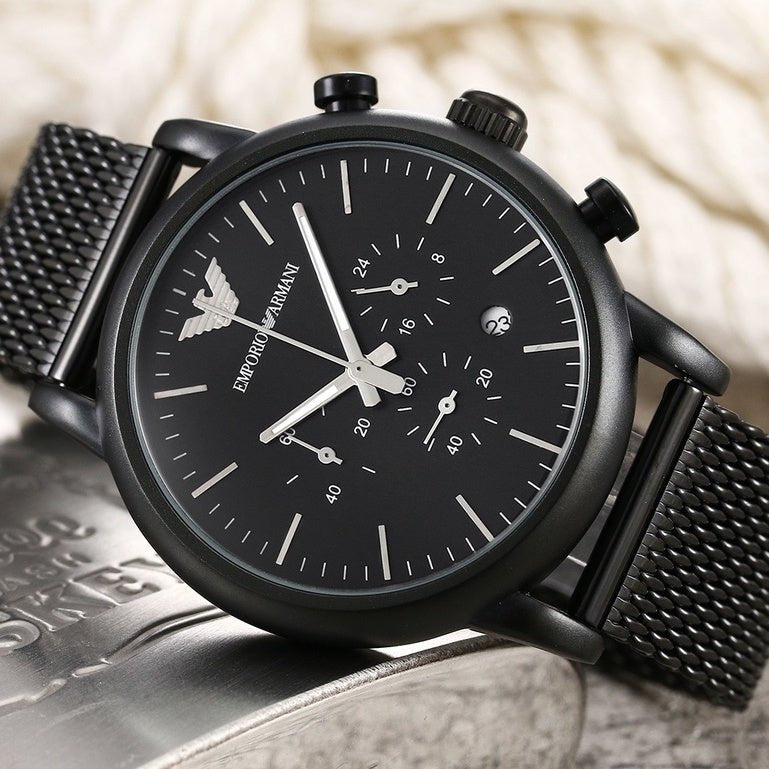  Shop Authentic Emporio Armani Sport Chronograph Black Dial Black Mesh Bracelet Watch For Men - AR1968 - Luxxuri