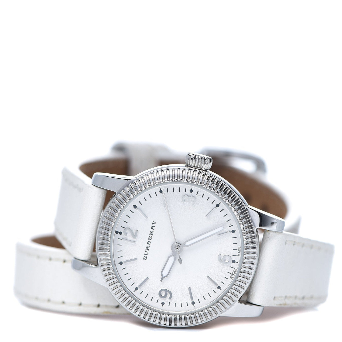  Shop Authentic Burberry Utilitarian White Dial White Leather Strap Watch for Women - BU7846 - Luxxuri