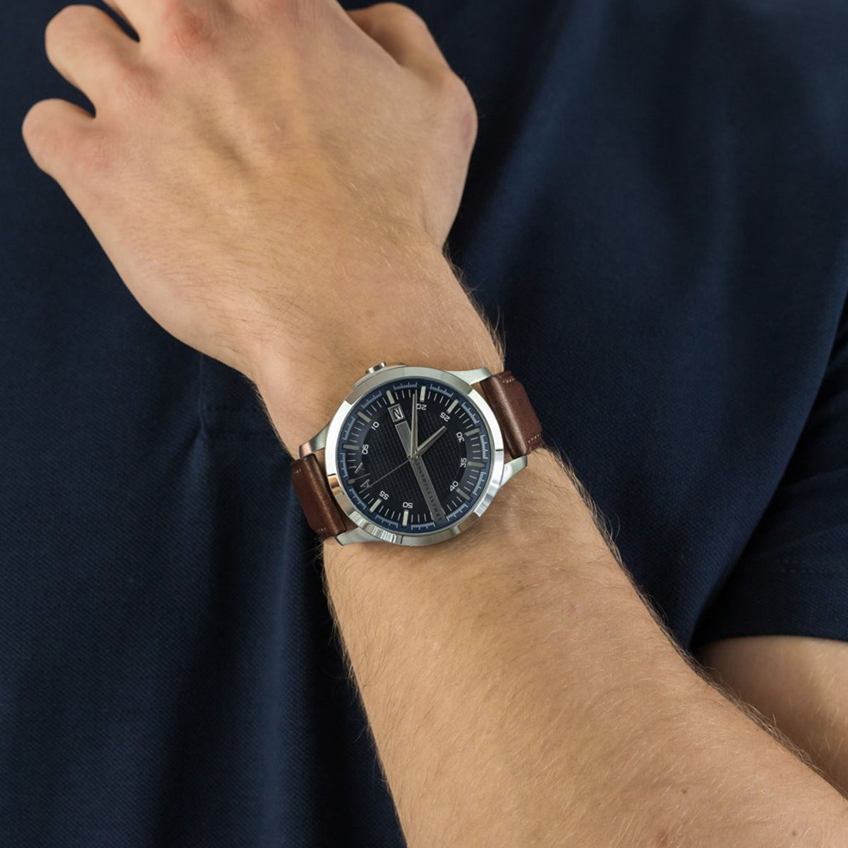  Shop Authentic Armani Exchange Hampton Chronograph Blue Dial Brown Leather Strap Watch For Men - AX2133 - Luxxuri