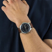  Shop Authentic Armani Exchange Hampton Chronograph Blue Dial Brown Leather Strap Watch For Men - AX2133 - Luxxuri
