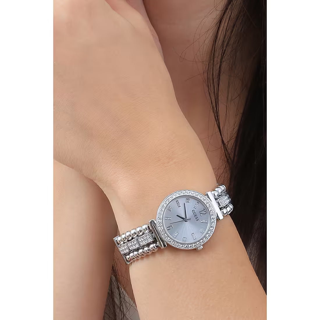  Shop Authentic Guess Gala Diamonds Silver Dial Silver Steel Strap Watch for Women - GW0401L1 - Luxxuri
