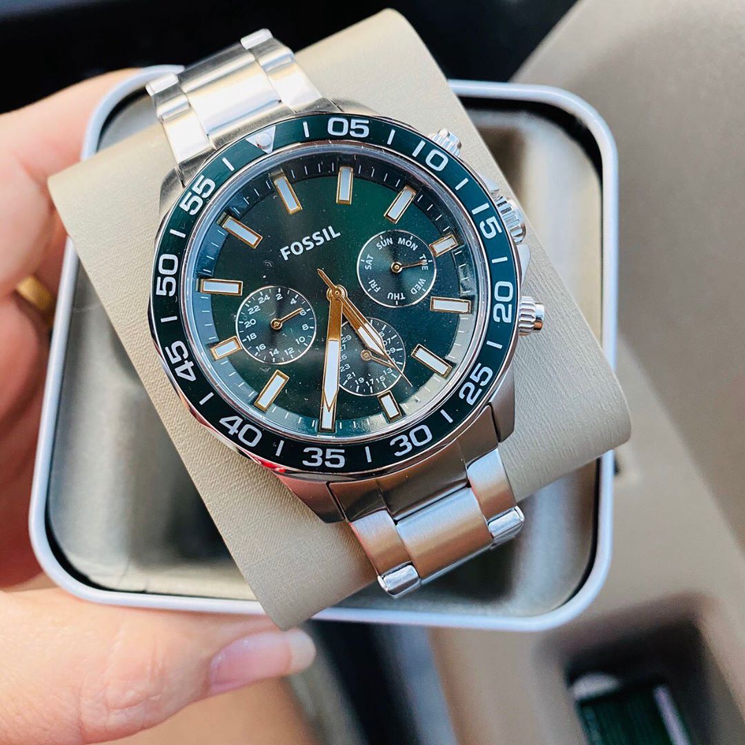 Shop Authentic Fossil Bannon Chronograph Green Dial Silver Steel Strap Watch for Men - BQ2492 - Luxxuri