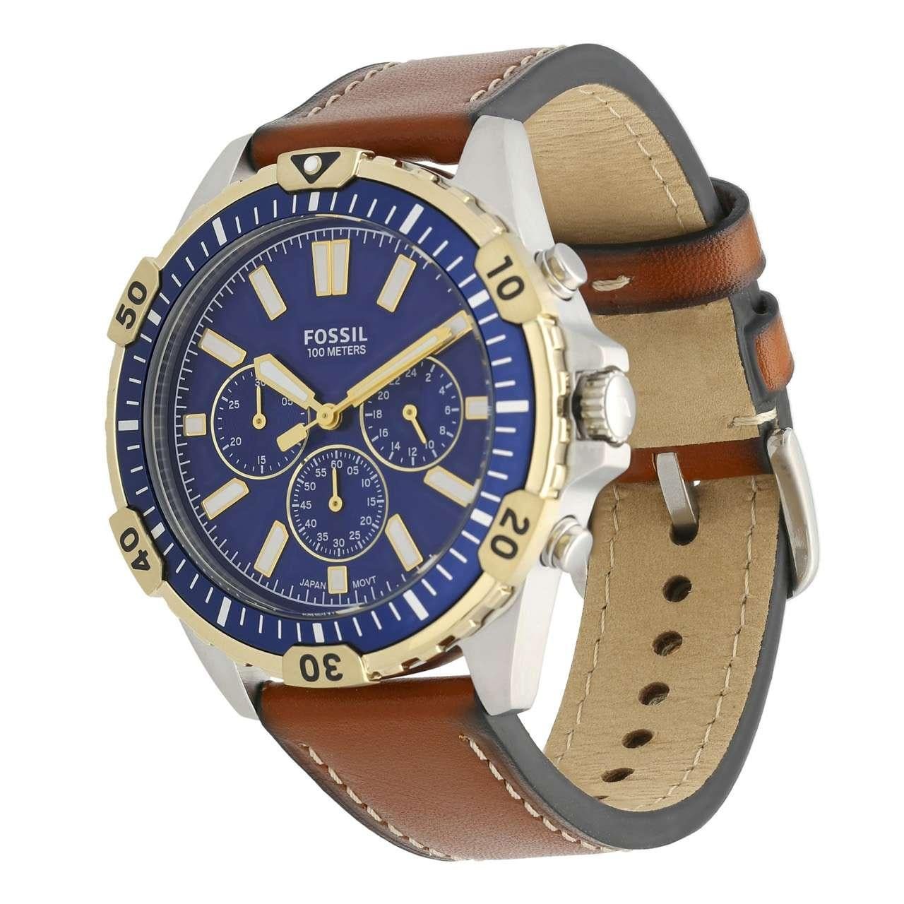  Shop Authentic Fossil Garrett Chronograph Blue Dial Brown Leather Strap Watch for Men - FS5625 - Luxxuri