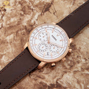  Shop Authentic Fossil Goodwin Chronograph White Dial Brown Leather Strap Watch for Men - FS5415 - Luxxuri
