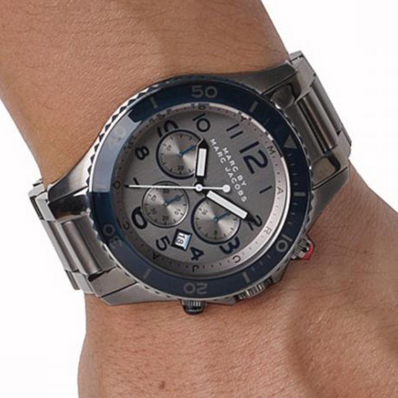  Shop Authentic Marc Jacobs Rock Chronograph Silver Dial Silver Steel Strap Watch for Men - MBM5028 - Luxxuri