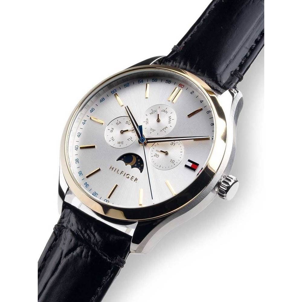  Shop Authentic Tommy Hilfiger Oliver Analog Silver Dial Black Leather Strap Watch for Men - 1791305 - Luxxuri