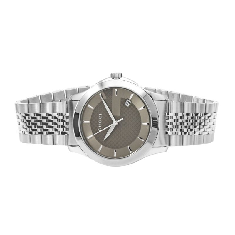  Shop Authentic Gucci G Timeless Brown Dial Silver Steel Strap Watch For Men - YA126406 - Luxxuri