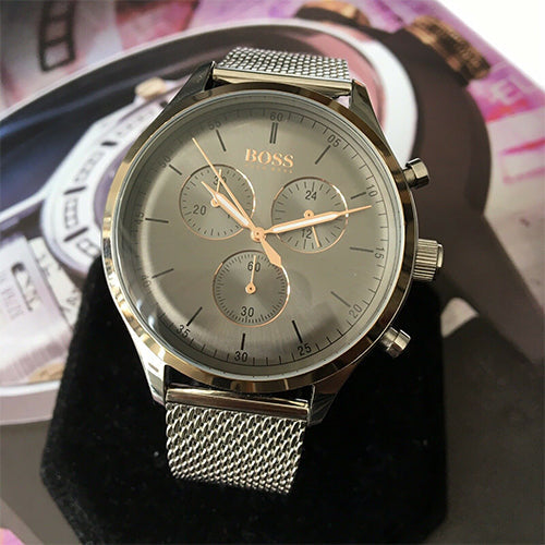  Shop Authentic Hugo Boss Companion Chronograph Grey Dial Silver Mesh Bracelet Watch For Men - 1513549 - Luxxuri