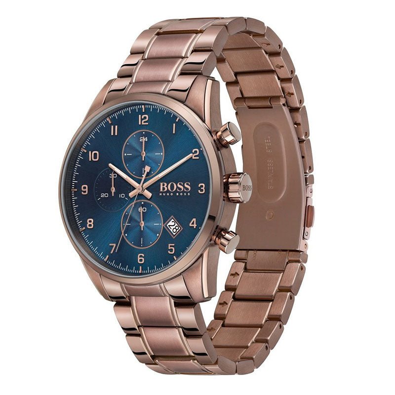  Shop Authentic Hugo Boss Skymaster Blue Dial Brown Steel Strap Watch for Men - 1513788 - Luxxuri
