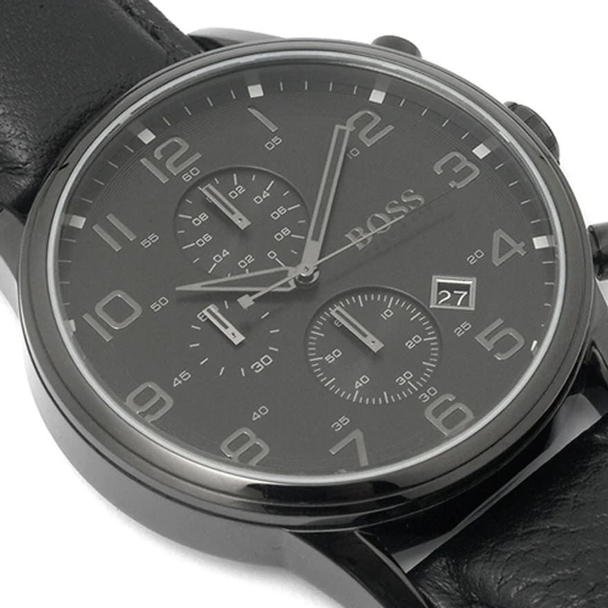  Shop Authentic Hugo Boss Blackout Chronograph Black Dial Black Leather Strap Watch For Men - HB1512567 - Luxxuri