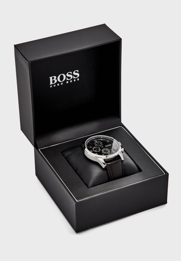  Shop Authentic Hugo Boss Navigator Black Dial Black Leather Strap Watch for Men - 1513678 - Luxxuri