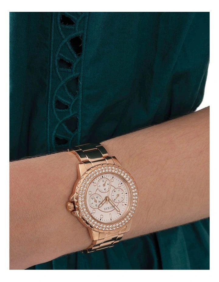  Shop Authentic Guess Crown Jewel Multifunction Diamonds White Dial Rose Gold Steel Strap Watch For Women - GW0410L3 - Luxxuri