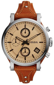  Shop Authentic Fossil Original Boyfriend Sport Chronograph Beige Dial Brown Leather Strap Watch for Women - ES4046 - Luxxuri
