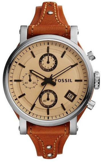  Shop Authentic Fossil Original Boyfriend Sport Chronograph Beige Dial Brown Leather Strap Watch for Women - ES4046 - Luxxuri